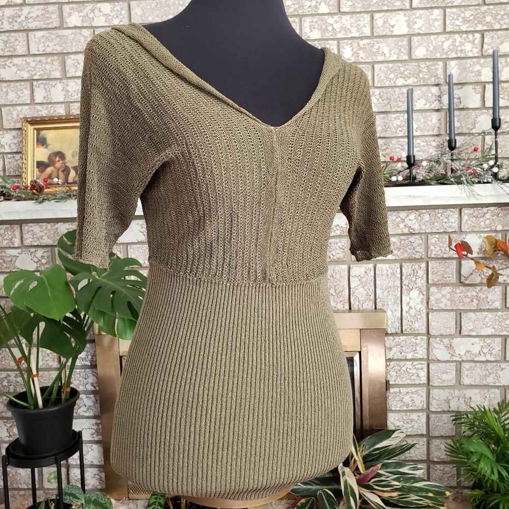 Vintage Boho Grunge Green Y2K Knit Sweater Size M